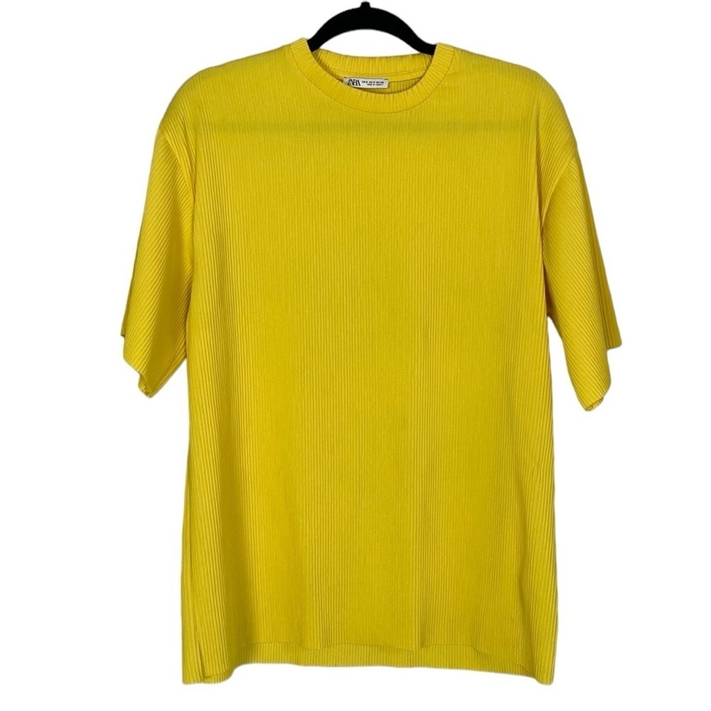 Zara plisse yellow short sleeve tunic top